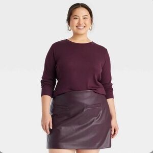 Women's 2XL Burgundy Long Sleeve Ribbed T-Shirt - a New Day™